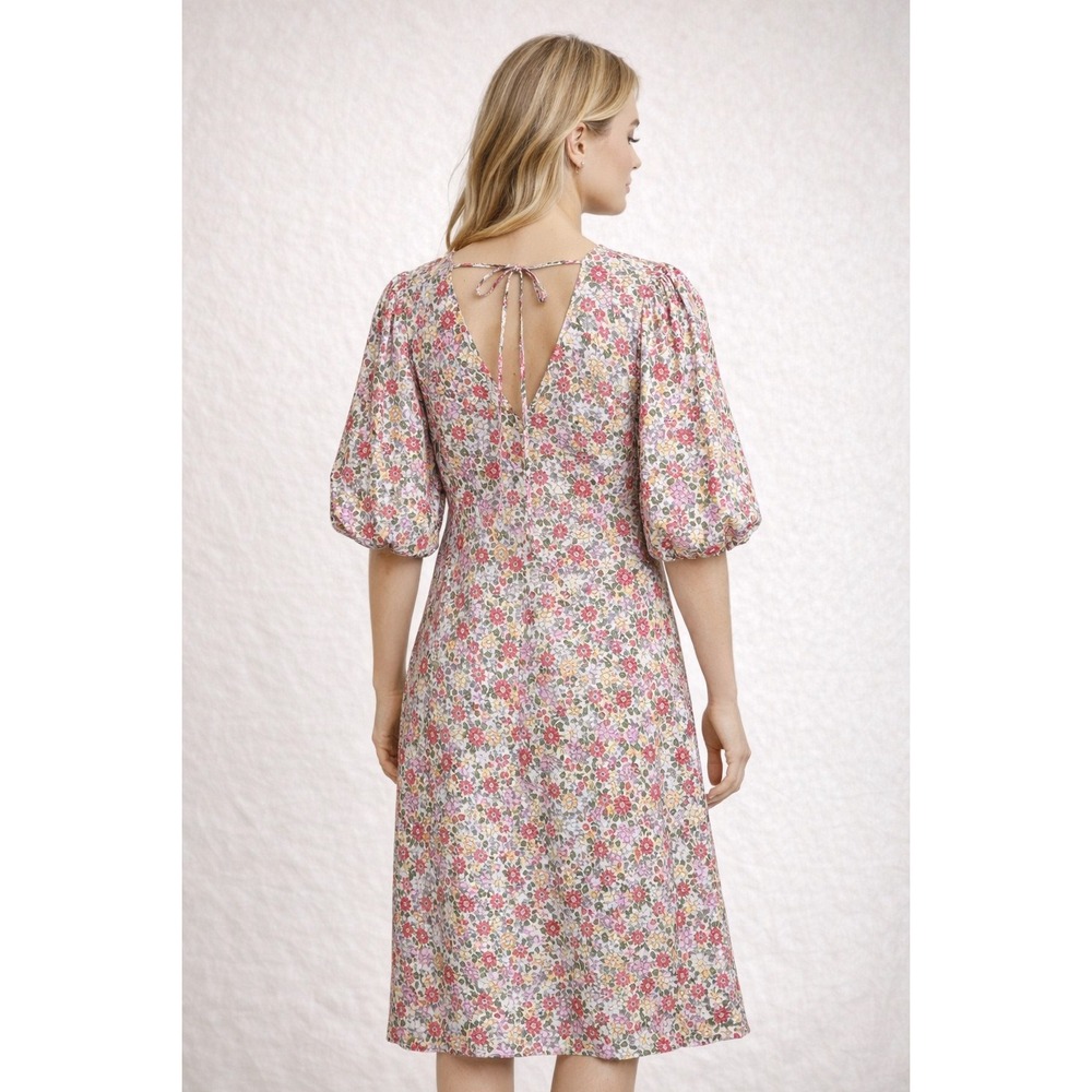 H&M Floral Midi Dress in Pink, Green, Cream